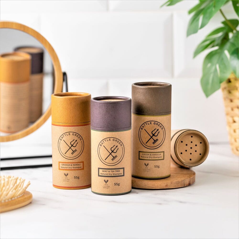 natural dry shampoo powder in three scents