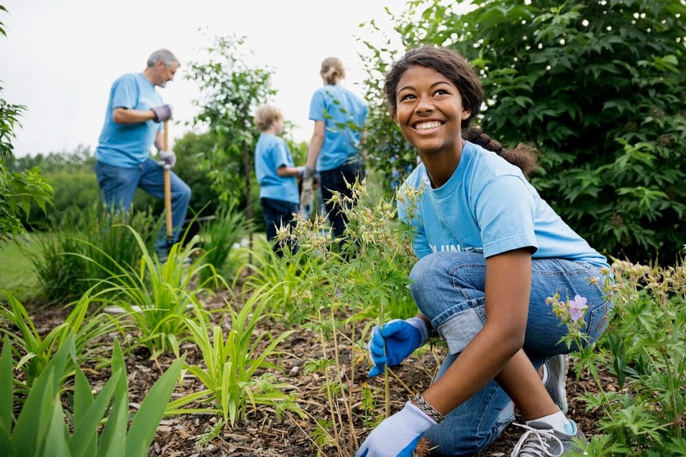 volunteers at a gardening project