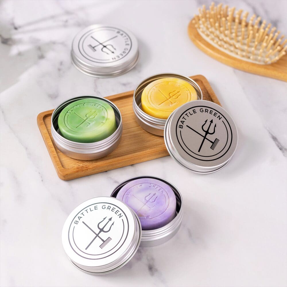 vegan shampoo bars in travel tins