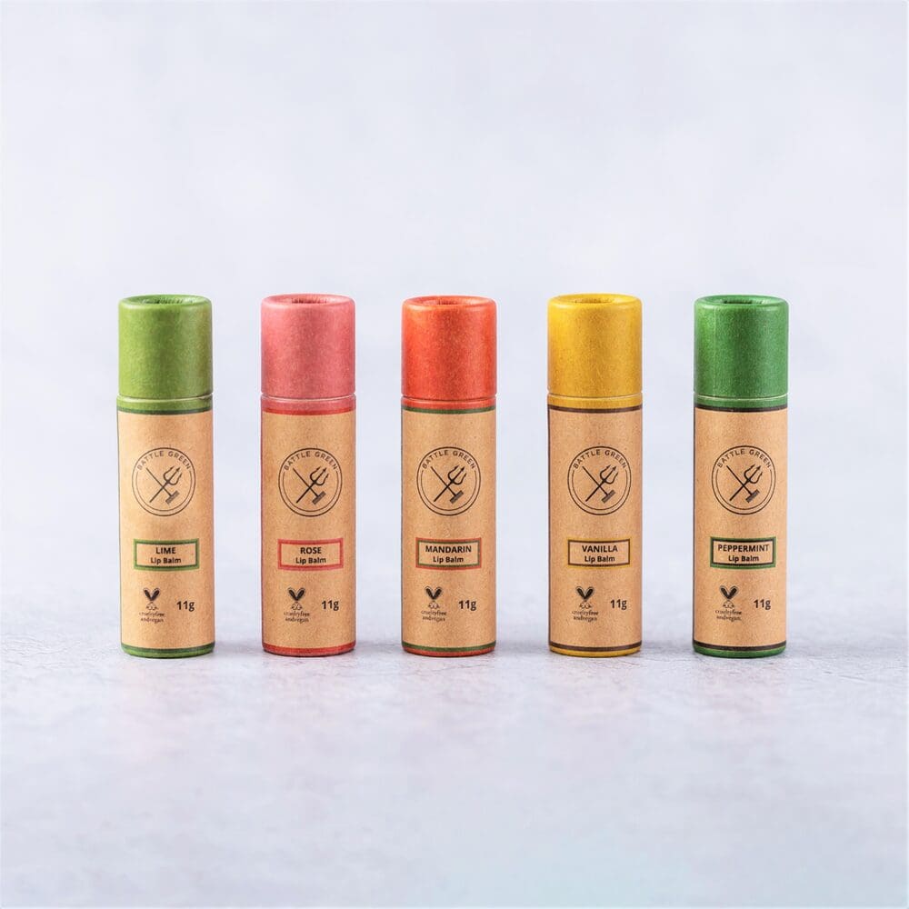 natural lip balms in paper tubes