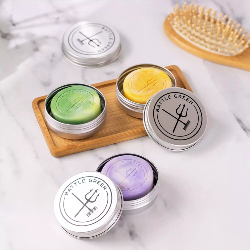 natural shampoo bars in travel tins