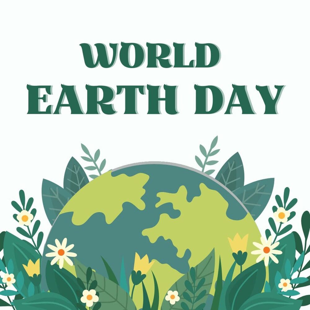 world earth day text with planet earth illustration