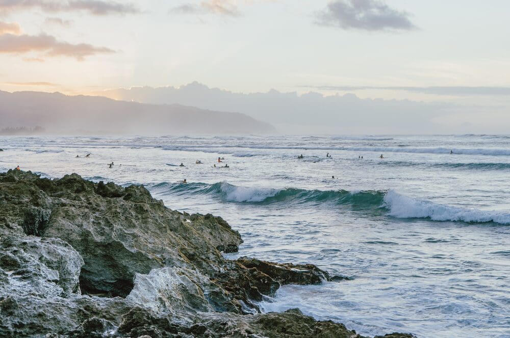 waves breaking on the shore