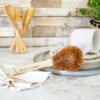 Wooden dish brush with coconut bristles