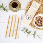 reusable bamboo straw set in pouch