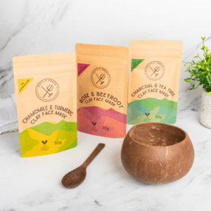 clay face mask gift set with coconut mixing bowl